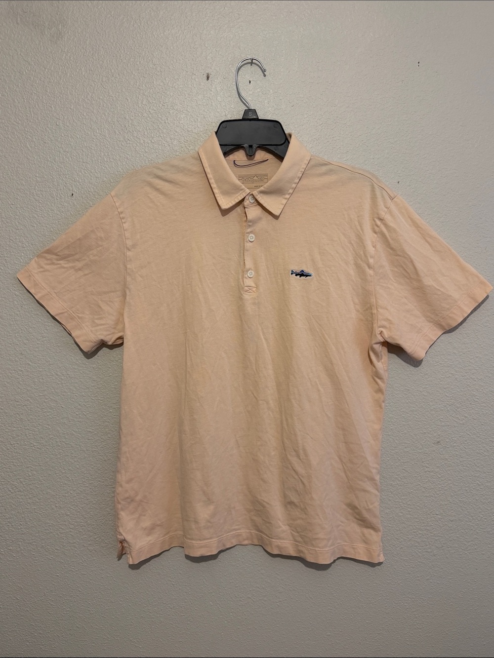Patagonia Men's Trout Fitz Roy Polo Peach Short-Sleeve Embroidered Logo Outdoor